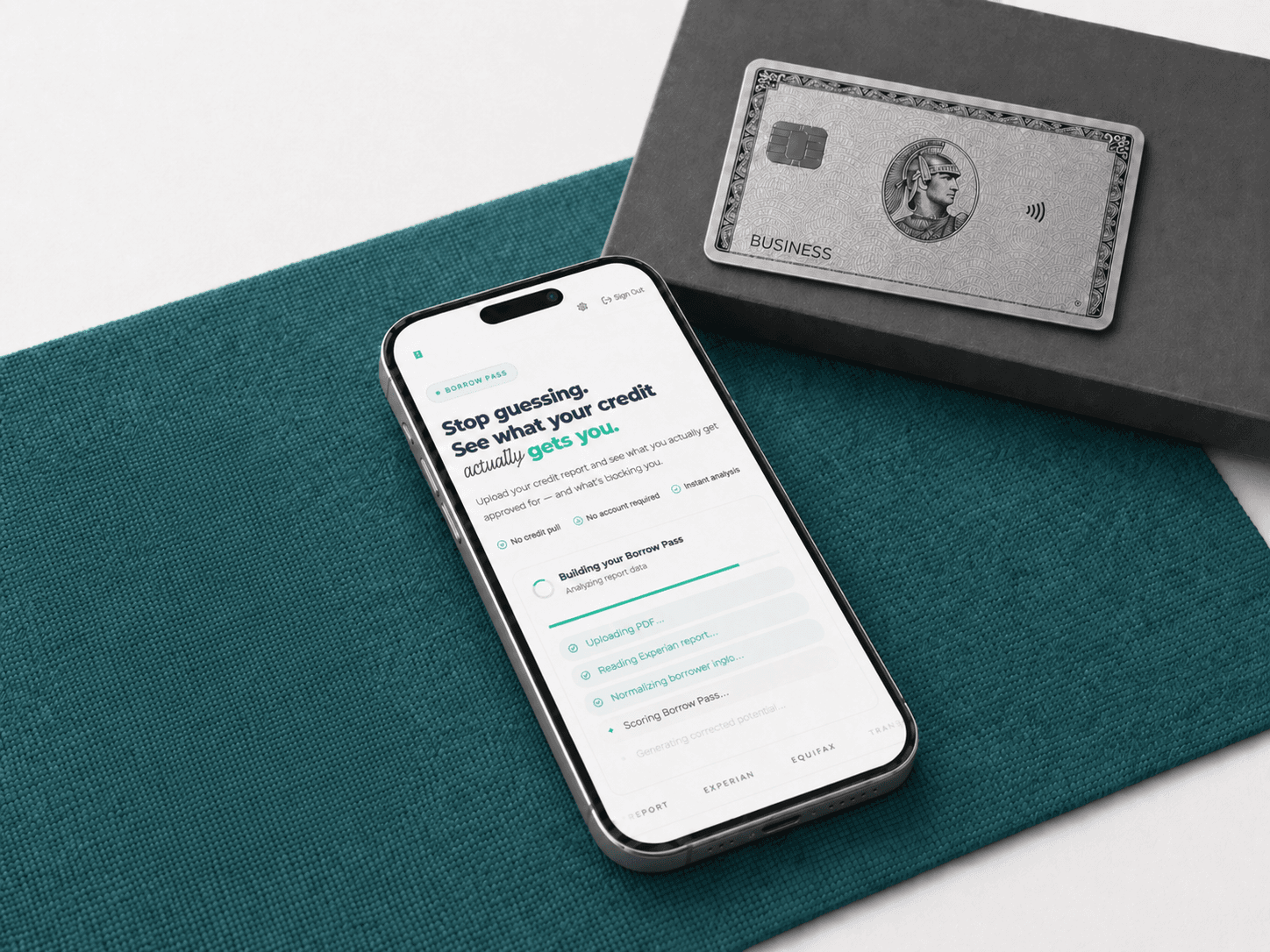 Borrow Pass phone preview showing business funding readiness